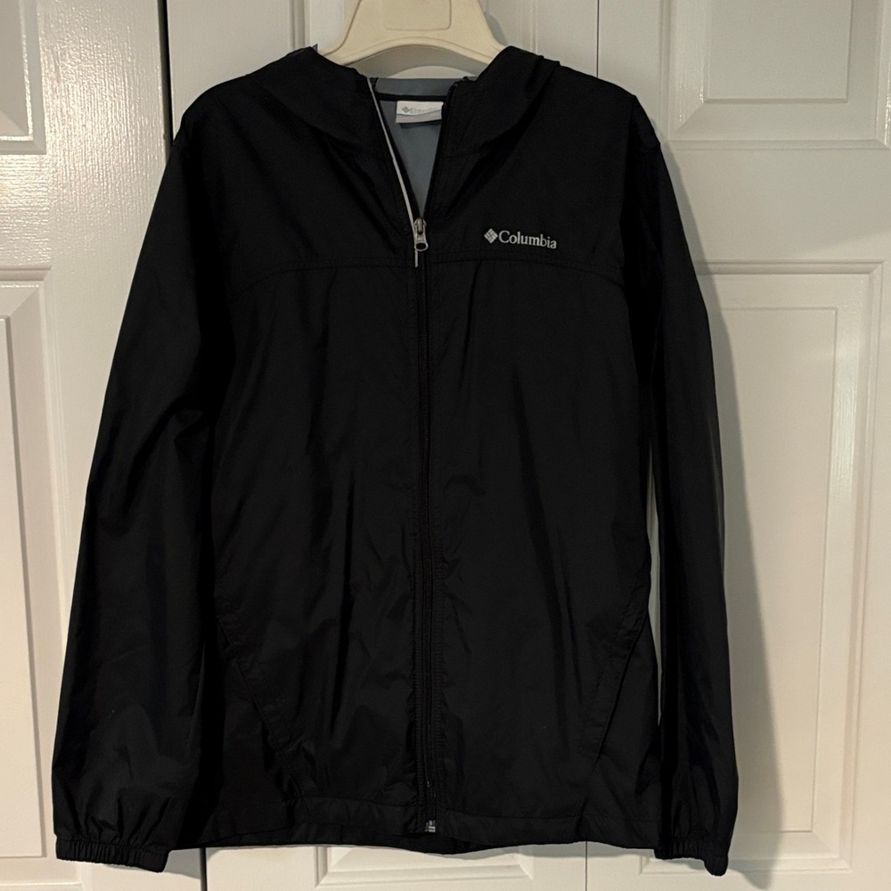 Kids Columbia Black Hooded Rain Jacket size XL 18-20